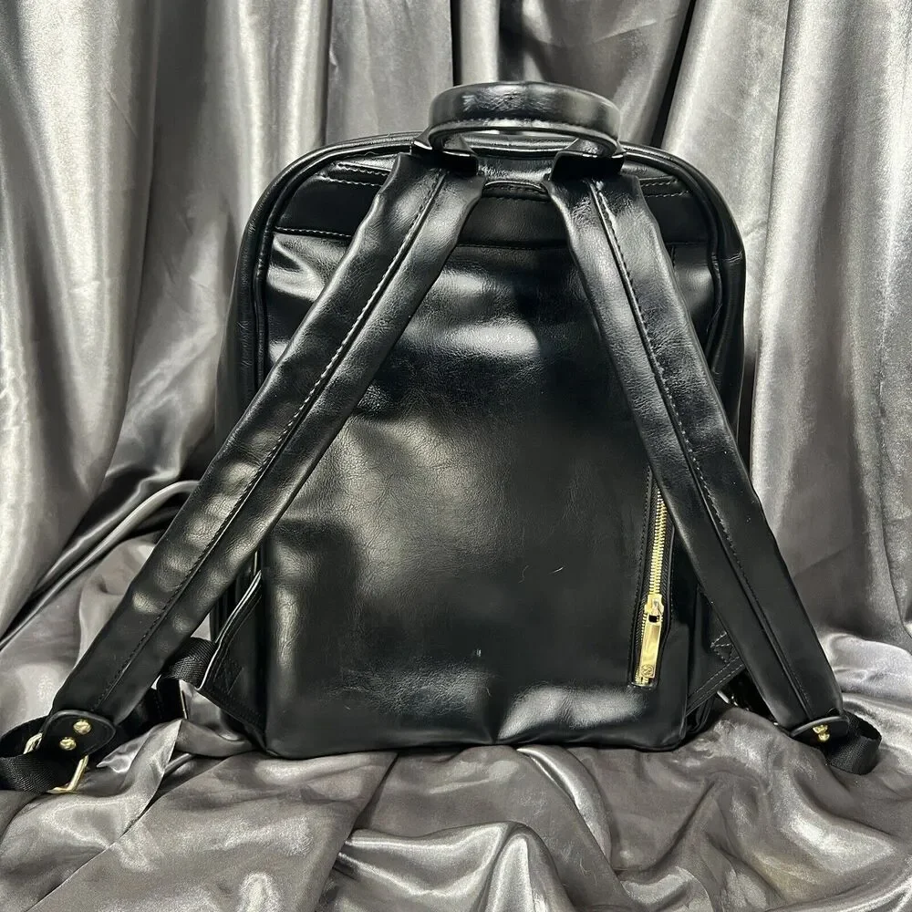 Ryla Ready Diaper Bag Black Gold Hardware Insulated Bottle Backpack‎ Minimalist